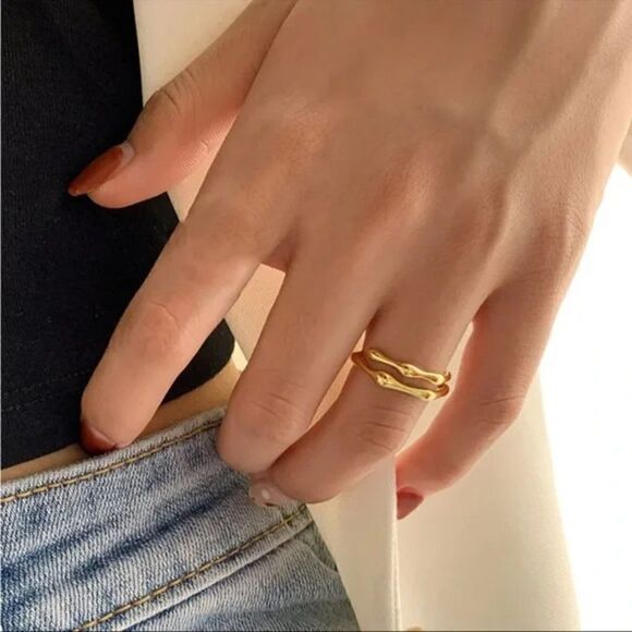 - ⭐️#28 New Gold over 925 Sterling Silver Double Bar Ring - Picture 7 of 8